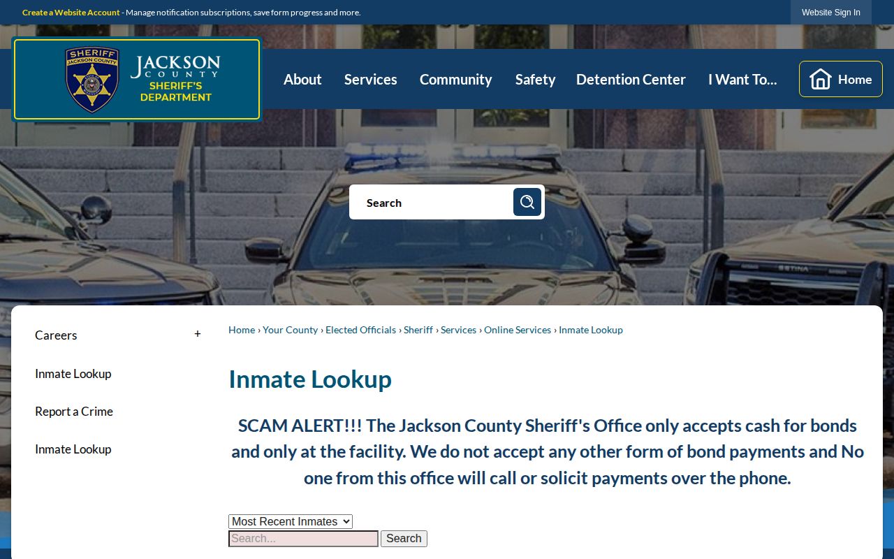 Jackson County current inmate roster used only to check present custody